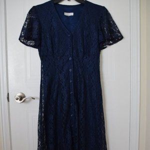 Women's Vintage Lace Button up Dress- Navy- Size S